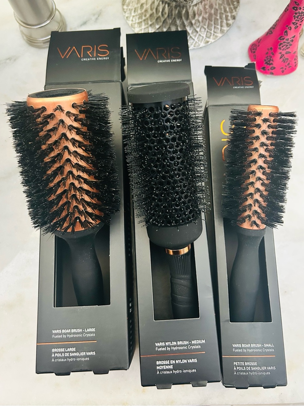 Varis(Godwell) Ceramic & Boar Round Hair Brush — Black and Copper